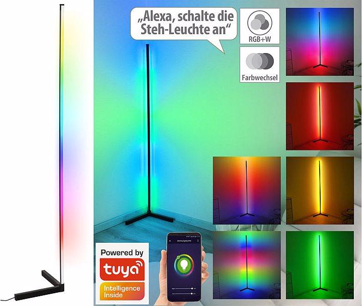 Produktbild Luminea WLAN-LED-Steh-/Eck-Leuchte mit App, 12 Watt, schwarz (750 lm)