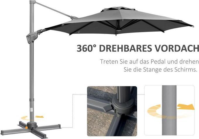 Produktbild Swisshandel24 Ø298 cm Kurbelschirm Ampelschirm mit Kurbelvorrichtung Alu Roma Schirm Neigungswinkel verstellbar Du (2.98 m)