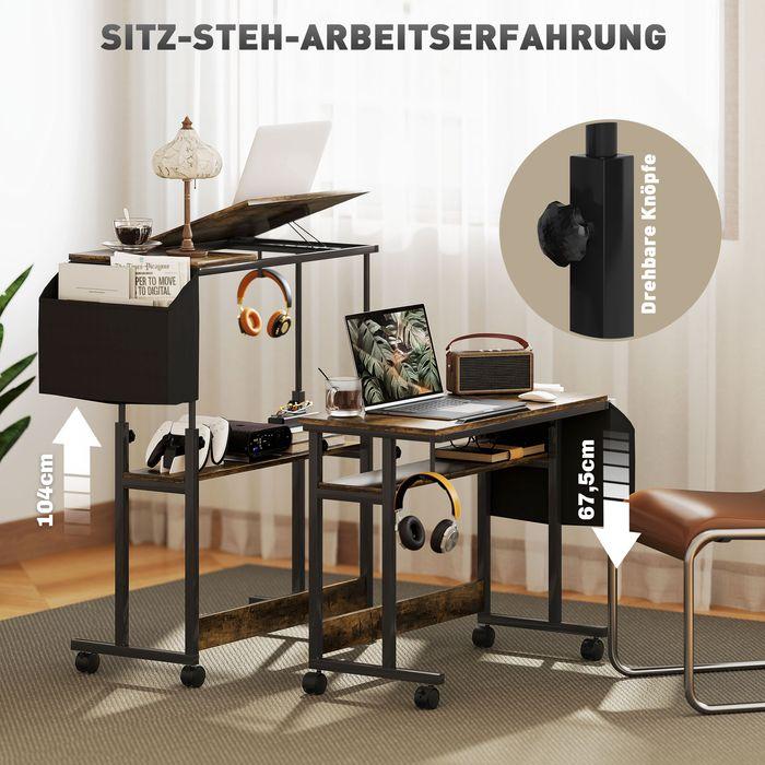 Immagine prodotto Swisshandel24 Höhenverstellbar Schreibtisch, 92 x 40 cm, Computertisch mit Rollen, Plattform