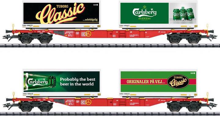 Actual product image Trix DB AG container carrying wagon set of 2 Carlsberg and Tuborg (Track H0)