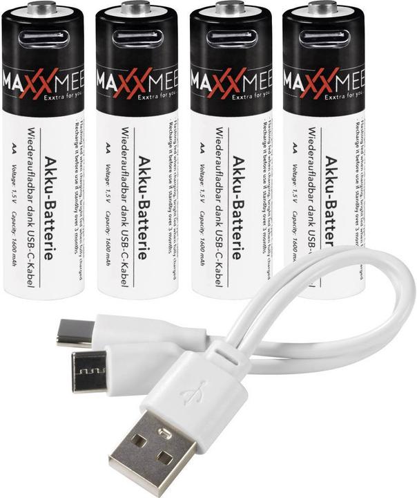 Produktbild Maxxmee Mignon-Akkus mit USB-C-Anschluss (AA, 1600 mAh)