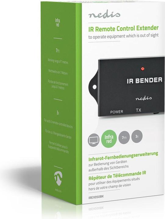 Actual product image Nedis IR Remote Control Extender Signal Range: 7.0 m 3 Devices ABS Black (Device-specific remote control, Infrared)