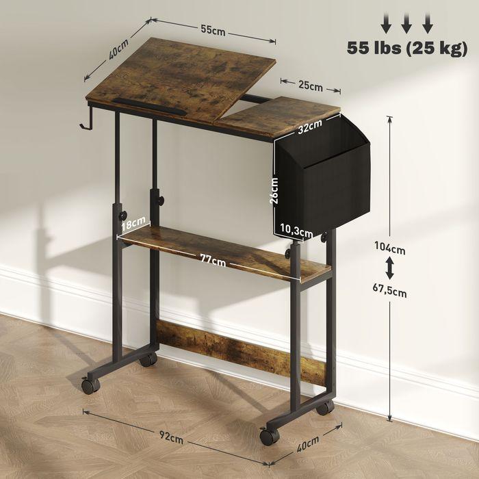 Immagine prodotto Swisshandel24 Höhenverstellbar Schreibtisch, 92 x 40 cm, Computertisch mit Rollen, Plattform