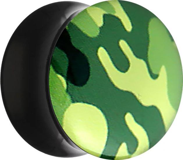 Star Piercing Flared Plug mit Tarnung Military grün (Acryl, ohne Messing)