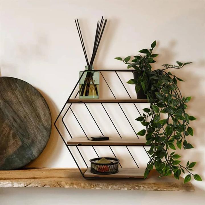 Actual product image Casativo Metal and wood hanging shelf, black, brown (31 x 9 x 35 cm)