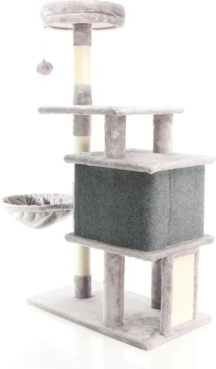Image du produit Fudajo Arbre à chat clair Hauteur 112 cm Griffoir Escalade Abri Niche Animal domestique Jeux (112 cm, Gris clair)
