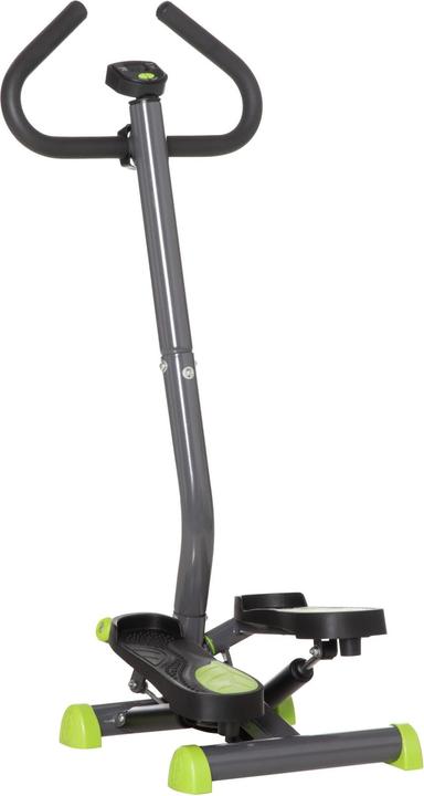 Swisshandel24 Hometrainer Stepper Fitness Swing Stepper mit LCD-Schirm und Handgriff bis 100 kg Stahl ABS Grau+Grü