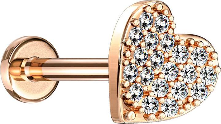 Immagine prodotto Star Piercing Micro Labret filo interno cuore in oro rosa con cristalli (Ottone, Acciaio chirurgico 316L)