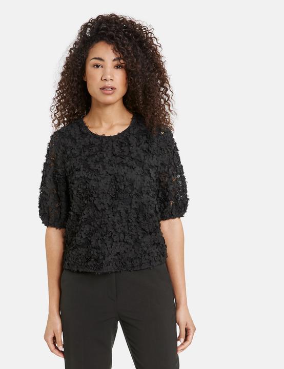 Produktbild Taifun Spitzenshirt mit Blüten-Dekor T-Shirt Kurzarm Rundhals (40)