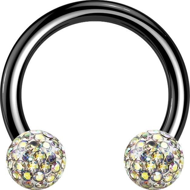 Star Piercing Circular Barbell schwarz mit zwei Kristall Kugeln multicolor Epoxy Schutzschicht (Titan G23, ohne Messing)