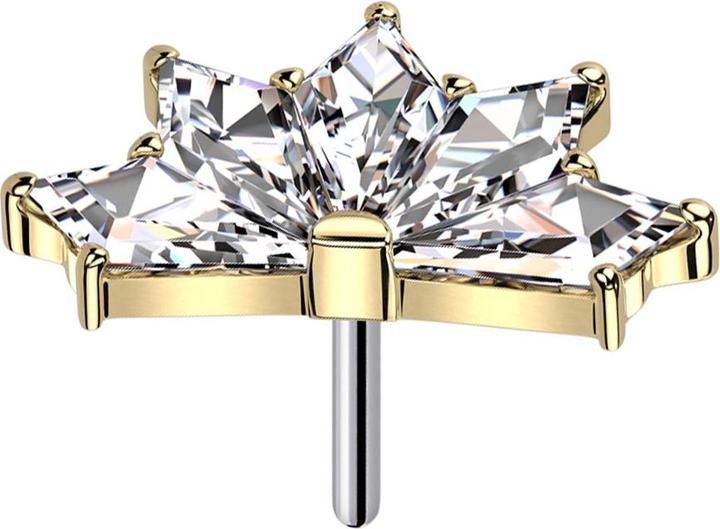 Produktbild Star Piercing Threadless Fächer vergoldet fünf Diamant Kristalle silber (ohne Messing, Titan G23)