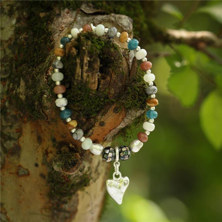Image du produit Andreani Bracelet avec pendentif en forme de coeur composé de pierres authentiques différentes (8 cm)