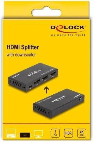 Actual product image Delock HDMI splitter 1 x HDMI in to 2 x HDMI out 4K 60 Hz wi