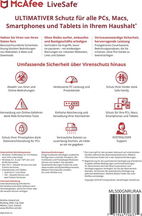 Actual product image McAfee LiveSafe (1 User, 12 months)