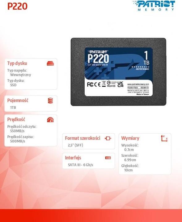 Immagine prodotto Patriot P220 (1000 GB, 2.5")