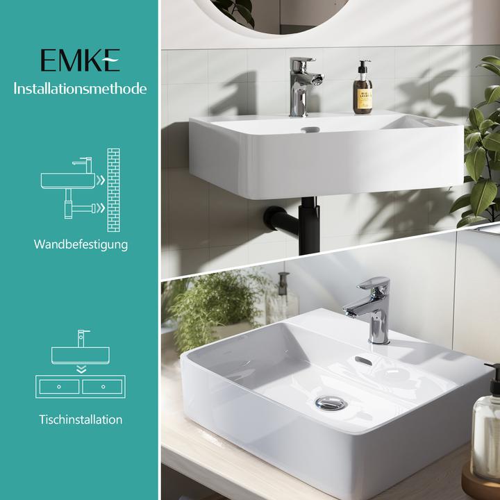 Image du produit Emke Lavabo à poser, Céramique, Montage mural/à poser, Blanc Brillant, avec trou pour robinet, 415x425x12 (415 mm, 425 mm)