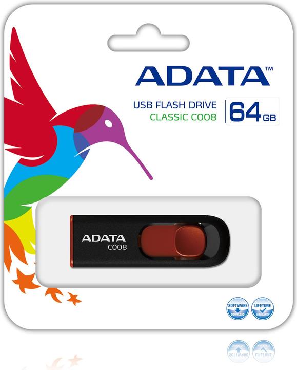 Produktbild Adata USB 2.0 Stick C008 Black/Red 64GB (64 GB, USB-A, USB 2.0)