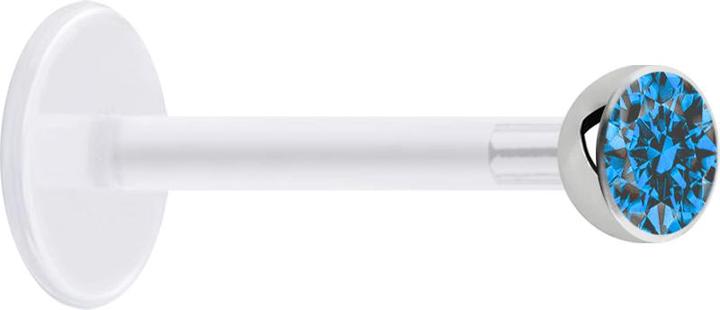 Produktbild Star Piercing Micro Labret transparent mit Kugel und Kristall hellblau (ohne Messing, Chirurgenstahl 316L, Bioflex)