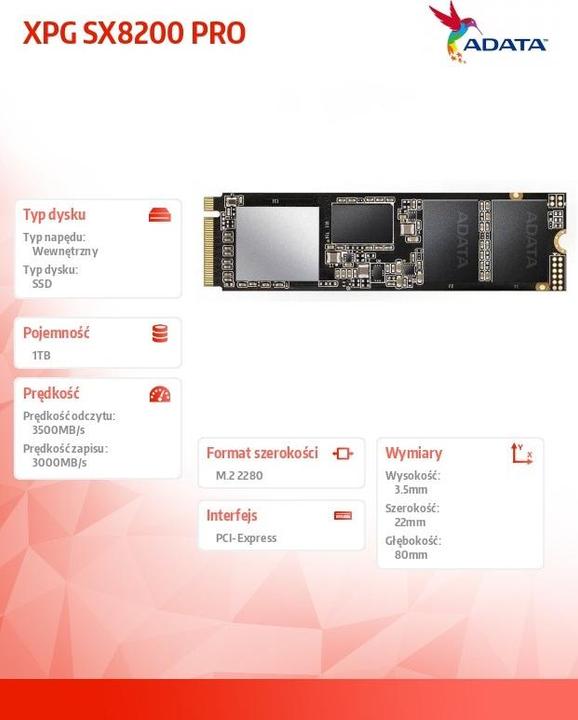 Produktbild Adata XPG SX8200 PRO 1 TB M.2 PCIE SSD (1000 GB, M.2 2280)
