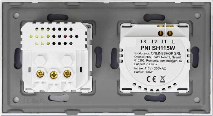 Actual product image PNI SH115W simple glass switch with touch, combined with Schuko socket outlet and USB plugs