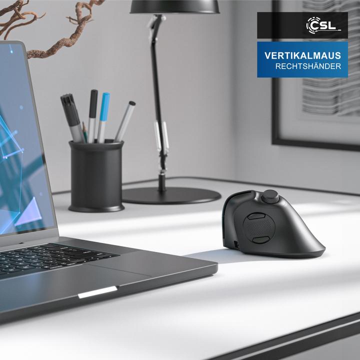 Immagine prodotto CSL Mouse verticale senza fili, radio a 2,4 GHz, 250dpi, mouse wireless ergonomico, contro il braccio (Senza fili)