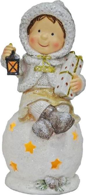 Immagine prodotto GuGus Figura LED di un bambino seduto su una palla in poliresina con lanterna e ali d'angelo