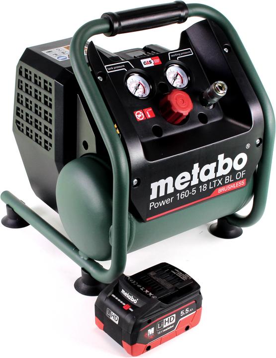 Produktbild Metabo Power 160-5 18 LTX BL OF Akku Kompressor 18 V 8,0 bar Brushless + 1x LiHD Akkupack 5,5 Ah - (5 l)