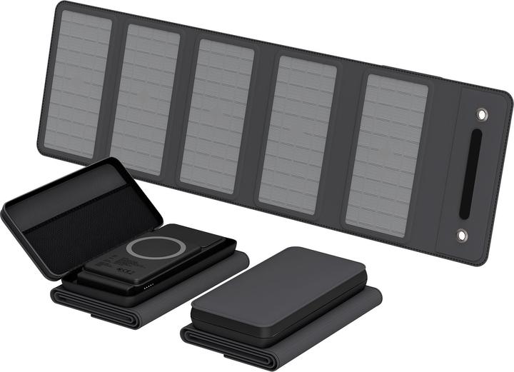 Produktbild Xlayer Kabellose Powerbank 10.000mAh 15W Schwarz mit Solarpanel (10000 mAh, 15 W, 37 Wh)