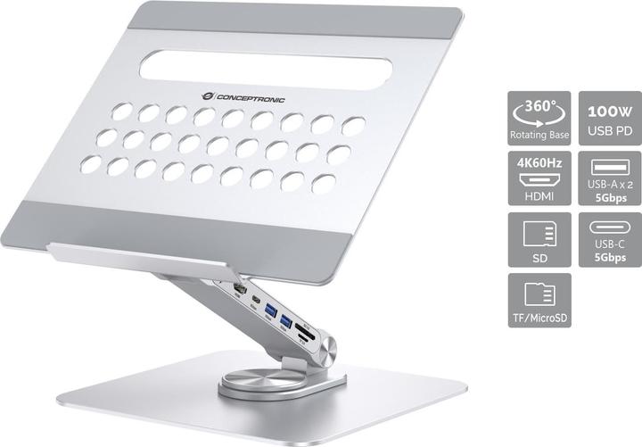 Immagine prodotto Conceptronic Supporto per tablet con docking station 7-in-1 si (USB-C, 7 Porti)