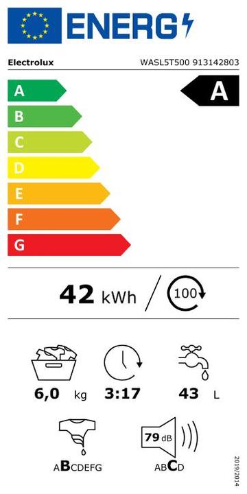 Etichetta energetica Electrolux WASL5T500 (6 kg, Posteriore, Spina CH)