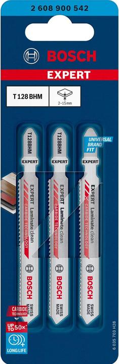 Actual product image Bosch Professional Zubehör Expert Laminate Clean T128 BHM jigsaw blade, 3 pieces