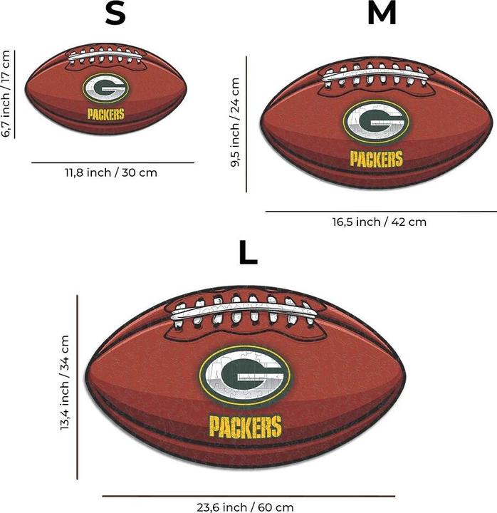 Actual product image Iconic NFL - Green Bay Packers– Football with Logo - Wooden Puzzle Size M (270 pieces) (270 pieces)