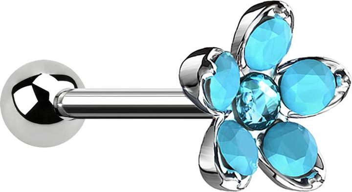 Produktbild Star Piercing Micro Barbell silber Opal Blume türkis (Chirurgenstahl 316L, Messing)
