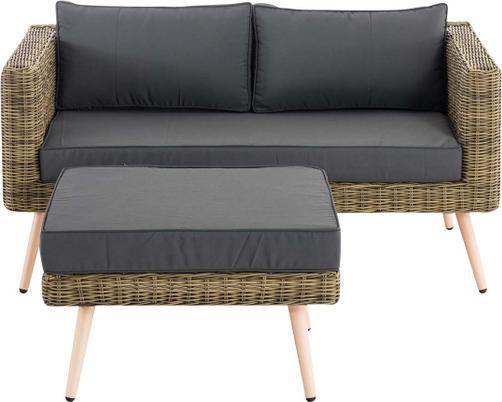 Immagine prodotto Swisshandel24 Divano a 2 posti Molde con poggiapiedi rotondo in rattan natura 40 cm (marrone chiaro), grigio ferro