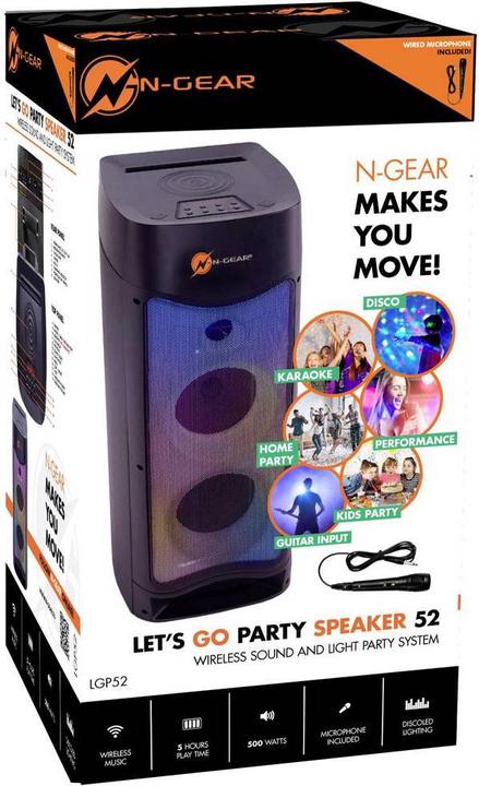 Image du produit N-Gear Enceinte Bluetooth LGEAR Let's Go Party, système audio avec microphone karaoké, LED disco, foncti... (4 h, Fonctionnement sur secteur)
