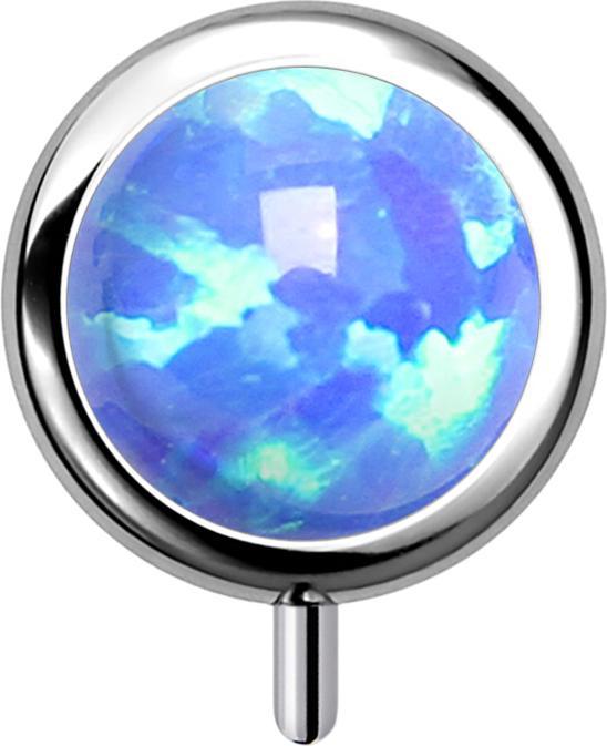 Produktbild Star Piercing Threadless Zylinder silber front Opal blau (ohne Messing, Titan G23)