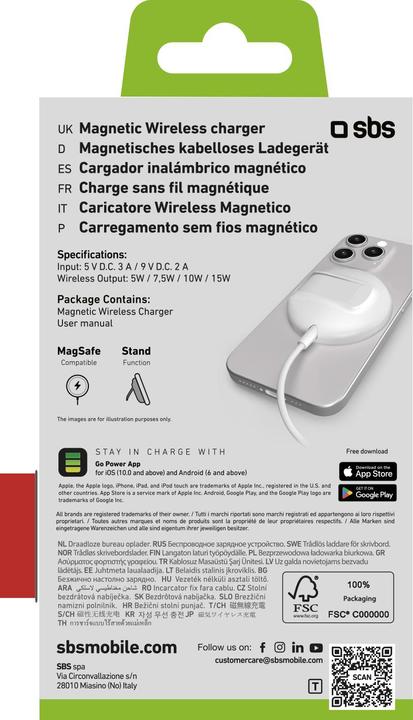 Immagine prodotto SBS Base di ricarica wireless Qi2 15W compatibile con MagSafe, che funge anche da supporto (15 W)