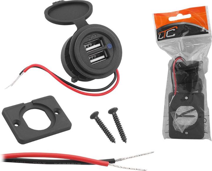Produktbild Lasmex Versenktes Auto-/Motorrad-/Boot-Ladegerät mit ausklappbarem Deckel: 2xUSB-A 5V/3,1Amax., innen: