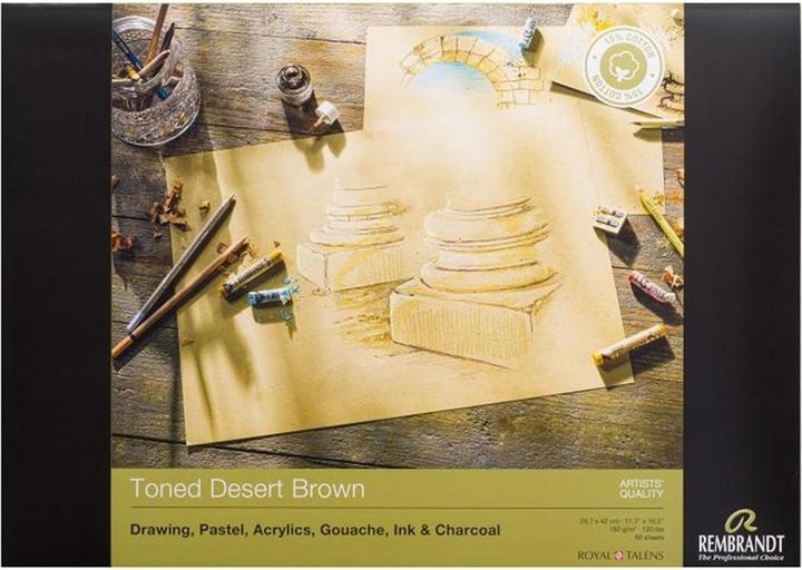 Rembrandt Toned A3 Colouring Pad, 50 sheets, Brown (A3, Plain)