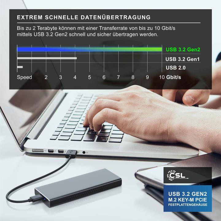 Produktbild CSL Festplatten Gehäuse, M.2 Key-M PCIe Festplattengehäuse extern USB 3.2 für NVME M.2 SSDs, UASP (M.2)