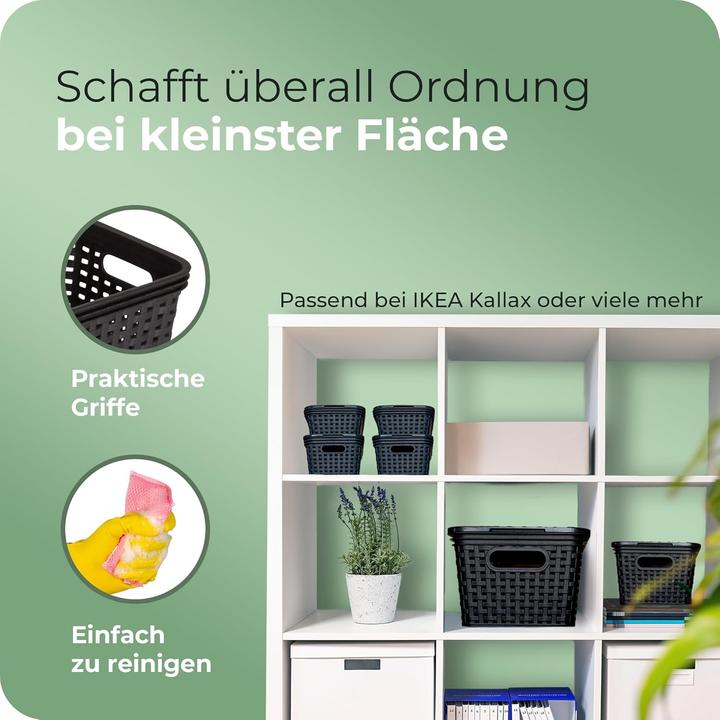 Actual product image Novaliv 4 Stück Elegante Aufbewahrungskörbe in Rattan-Optik | Schwarz Kunststoff 1L? für Büro und Z (20 x 14 x 6 cm, 1 l)