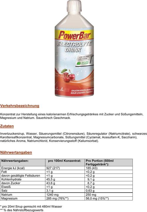 Valori nutrizionali e ingredienti Powerbar Bevanda elettrolitica 1l (Amarena, 1 x)