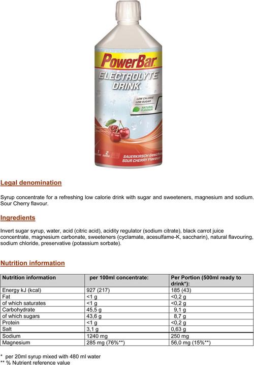 Valori nutrizionali e ingredienti Powerbar Bevanda elettrolitica 1l (Amarena, 1 x)