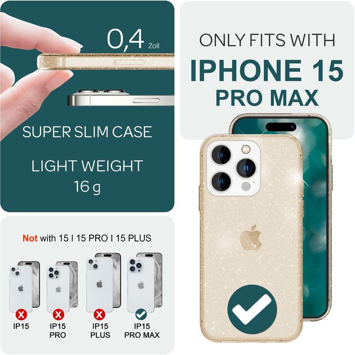 Actual product image Nalia Clear glitter silicone cover (Apple iPhone 15 Pro Max)