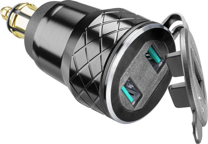 Produktbild Interphone Doppel-USB 12V DIN Adapter Alu + Voltmeter Anzeige