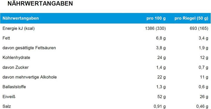 Nährwerte und Zutaten Powerbar ProteinPlus 52% Bar (Cookies & Cream, 20 Stk., 1100 g)