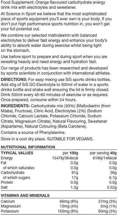 Valori nutrizionali e ingredienti SIS Bevanda elettrolitica GO (1 Pezzo/i, Granuli, 1800 g)