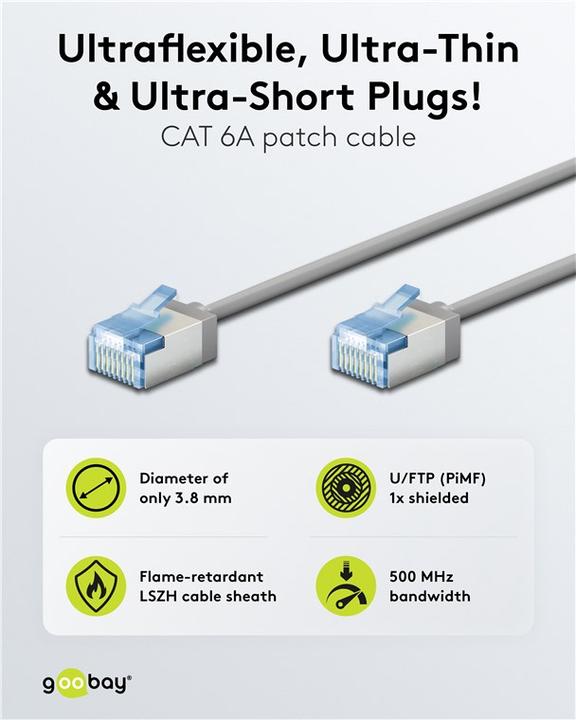 Produktbild Goobay Ultraflexibles CAT 6A Patchkabel, slim, U/FTP, grau (U/FTP, CAT6a, 1 m)