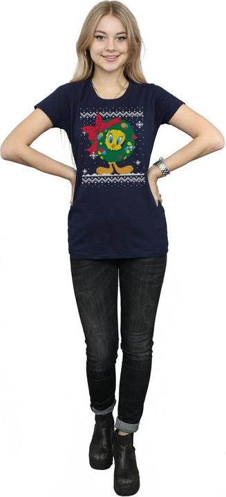 Actual product image Looney Tunes Womens/Ladies Tweety Pie Christmas Fair Isle Cotton T-Shirt (XXL)