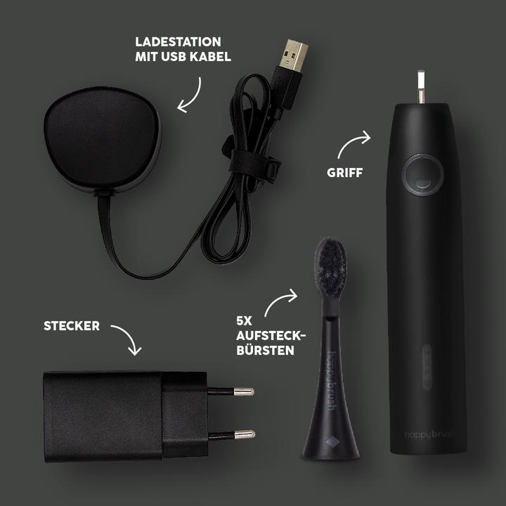 Actual product image happybrush ECO VIBE 3 Starter Kit All Black + 4 Refills (Sonic toothbrush)
